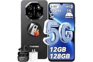 Blackview Shark 6 Telephone Portable 5G, Smartphone Pas Cher 6.88'' HD 120Hz, Android 15, Unisoc T8100, 12GB+128GB/2TB TF, 5000mAh, 16MP+8MP, Smartphone 5G Dual SIM/OTG/NFC/Face ID/Fingerprint