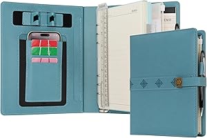 WASON Diario A5 in pelle PU con raccoglitore a righe con penna carta ricaricabile portfolio con portablocco rimovibile blocco note per agenda scolastica di viaggi d'affari (Ciano)