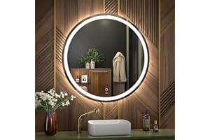 KWW 80 cm LED Rotondo Specchio Vanity Bagno, Temperatura di Colore Regolabile, Luci Dimmerabili Anti-Nebbia, Facile da Installare, Specchio Montato a Parete con Smart Touch Button