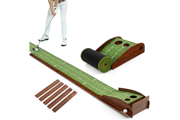 COSTWAY Tapis de Putting Entraînement Golf avec 1/2/3 Trous, Golf Putting Piste de Retour Automatique de Balle, pour Intérieur/Extérieur