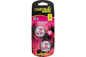 California Scents Ambientador de Coche - Minidifusores 2 Pack - Fragancia Duradera de Cereza (hasta 90 Días) - Ajusta la Intensidad del Aroma para Ventilación, Sin Bloquear el Flujo de Aire