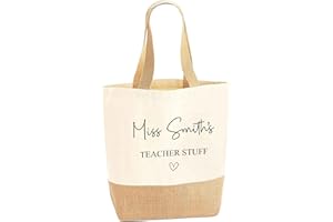 Personalised Teacher Tote Bag with Name and Heart Design, Jute