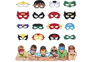URAQT - Máscara de superhéroes, 16 unidades para niños para disfraz, ideal para fiestas de cumpleaños, Halloween