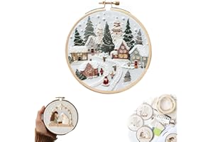 CHONGQILAO Kit Broderie Point de Croix Noël, Kit de Broderie Débutant pour Adultes, kit de Démarrage de Broderie, DIY Embroidery Starter Kit Broderie Debutant Noël pour Décoration Maison, Cadeaux (A)