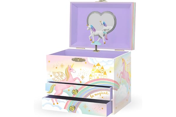 Giggle & Honey Boîte à Bijoux Musicale Licorne pour Filles - Boîte à Musique Licorne pour Enfants, Cadeaux d'Anniversaire Licorne pour Petites Filles, Boîte à Bijoux, 17,1 x 13,3 x 15,2 cm - 3-10 ans