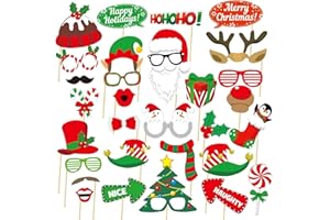 Tabanzhe 32PCS Christmas Photo Booth Props-Merry Christmas Party Decoration Set Xmas Selfie Props Santa Hat for Adults Kids New Year Supplies Eve Games Favors