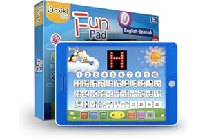 Tablet giocattolo didattico bilingue spagnolo-inglese con schermo LCD di Boxiki Kids Digital Display per insegnare ai bambini di spagnolo e inglese. Alfabeto, ortografia, giochi, melodie divertenti