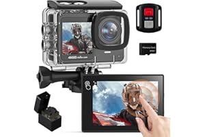 YOLANSIN 4K 60FPS Action Cam con 64GB SD Card, Touchscreen Pre-Recording 24MP Videocamera Fotocamera Subacquea 131FT Telecamera Moto 170° Telecamere Sportive con 2 * 1350mAh Batterie Kit Accessori Casco