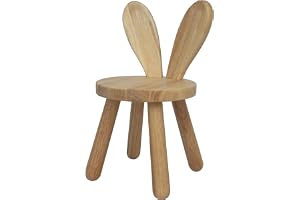 Wooden Toddler Chair, Naturally Finished Solid Hardwood,Kids Stool Chair, Handmade, for Playroom, Nursery, Preschool, Bedroom, Kindergarten Eating, Reading, Playing, Boys Girls Age 2+ (1, Bunny Ear)