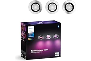 Philips Hue White & Color Ambiance Centura Pack of 3 Round recessed spotlights, dimmable Ceiling Lights for The Hue System with 16 Million Colours, Intelligent Light Control via Voice and app.
