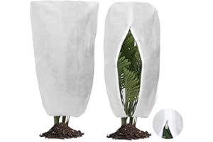 EILYGK Pflanzenschutz Winter, 2Pcs 80 x 120 cm Winterschutz für kübelpflanzen, Atmungsaktiv, Reißfest Vliesstoff,Kordelzug und Zugband Design, Frostschutz Pflanzen Winterschutz Draußen-Weiß