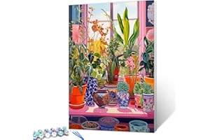 WALARKY Potted Plant Pink Picture Paint by Number for Adults Ordinary Life DIY Gift Oil Painting Kits on Canvas with Brushes Pigment Colorful Picture for Home Wall Decor 16x20inch (Frameless)