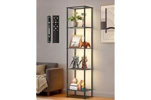 OUTONLIFE 5 Tier Tall Display Shelf with LED Lights, Touch & Remote Control, Dimmable Display Cabinet, Open Bookshelf with 3 Color Temperature, Timer for Living Room, Bedroom, Home Decor(Black)