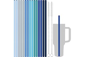 Tomorotec 15-pack 30,48 cm återanvändbara sugrör i silikon för Stanley Tumblers 20, 30, 4 oz med 2 rengöringsborstar, BPA-fri