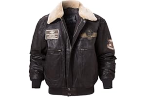 FLAVOR Męska kurtka bomber z prawdziwej skóry z odpinanym futrzanym kołnierzem