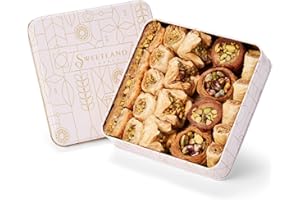SWEET LAND Sweetland London Premium Pistachio Baklava Selection – 500 g | Handmade Traditional Lebanese Baklava Treat Selection | Great Gift for Ramadan, Mother's Day, Easter, & Eid | UK Made | Tin Gift Box