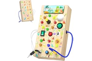 Nauotk Busy Board Montessori Spielzeug für Babys ab 1 2 3 Jahr, Motorikspielzeug mit 15 LED, Holzspielzeug Sensorik, Lernspielzeug für Kleinkinder, Geschenk Jungen und Mädch ab 2 3 4 Jahr
