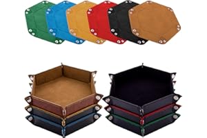SIQUK Pack of 6 Double-Sided Dice Boards Velvet Foldable Dice Tray Hexagon Dice Plate Leather Dice Boards for RPG DND Dragons Dice Gaming (Camel, Black, Red, Yellow, Blue, Green)