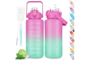AOHAN Gourde de 2 litres avec marquage de l'heure, bouteille d'eau motivante, à double bouche, anti-fuite, réutilisable sans BPA, pour le sport, violet, bleu