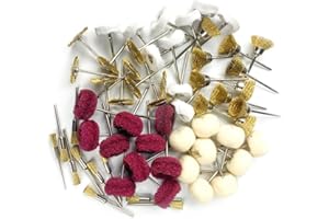 WOOPIN Polishing Buffing Wheels Little Buffer Wheel Kit Rotary Tool Accessories Wool Felt Rubber Grinding Bits Watch Jewelry Agate Shine Polish Drill Bits Rust Remove 3mm Mandrel (BRASS-60PCS)