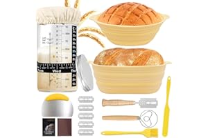 VEFTSVY Cestino Pane Lievitazione, Set di 2 Cestini da Lievitazione per Pane in Silicone, Rotondo da 24cm e Ovale da 25cm, Set Lievitazione Pieghevole, Kit Completo per Panificazione e Lievito Madre (Giallo)