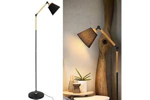 Toolight Lampadaire Sur Pied, Lampe de Salon Sur Pied Noir E27 en Bois et Métal Design, Lampe Sur Pied De Salon Chambre, Angle Réglable, 180CM (sans ampoules)