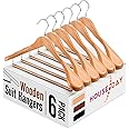 HOUSE DAY 6 Pack Wooden Suit Hangers - with Non Slip Rolling Crossbar Wooden Coat Hangers,Extra Wide Shoulder Hangers for Clothes with 360°Swivel Hook,Heavy Duty Hanger for Jacket,Garments(Natural)