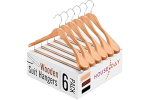 HOUSE DAY 6-pak drewnianych wieszaków na garnitury dla mężczyzn – z drewnianym wieszakiem na płaszcze, bardzo szerokie wieszaki na ramię na ubrania z obrotowym hakiem o 360°, wytrzymały wieszak na