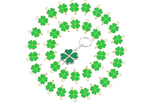 WACH AUF 48 Pièces Breloques Trèfle à Quatre Feuilles Vertes avec 1 Porte Clés Trèfle à Quatre Feuilles pour Collier à Faire Soi Même Porte Clés Bracelet Décoration Accessoires
