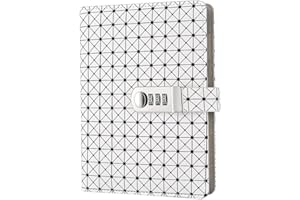 NectaRoy Cuaderno de Cuero PU Diario Planificado Organizador con Cerradura de Combinación, Patrón de Cadrícula Diario Bloc de Notas Contraseña Cuaderno con Soporte para Bolígrafo, A5 Tamaño 210x145mm