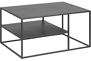 AC Design Furniture Nino metalowy stolik kawowy z 1 półką w kolorze czarnym, stolik kawowy w stylu industrialnym, łatwy montaż, meble do salonu, szer.: 90 x wys. 45 x gł.: 60 cm