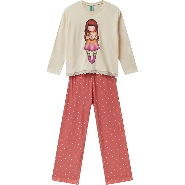 United Colors Of Benetton Pigiama Intero In Cotone | Maglia E Pantaloni, Costina Allover, Multicolor, Taglia M - 3