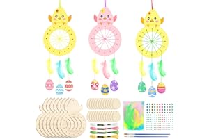 MONCAP 8 Pack Wooden Chick Dream Catchers Create You Own Chick Shaped Dreamcatcher Make Your Own Easter Dreamcatcher Coloring Wooden Chick Craft for Girls Boys Art Activity Project Ages 4+