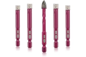 QUEFORET Diamond Drill Bits Set 5pcs - 4pcs 8mm Dry Hole Saw, 1pc 8mm Carbide Bit for Ceramic Porcelain Tile Marble Granite, Quick Change Hex Shank