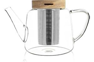 OGO LIVING - Théièe en verre 680ml - 7912102 - Idéal pour le thé et la tisane - théière en verre borosilicate et couvercle en bois d'acacia