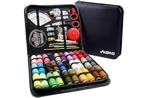 Sewing Kit,AUERVO 116 Premium Sewing Supplies with PU Case, 30 XL Thread Spools,Mini Sewing Kits for DIY, Beginners,Emergency,Kids,Summer Campers, Travel and Home, with Scissors,Thimble,Thread,Needle