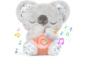 MEENEWCHING Huggee Koala-Schlummer Koala Kuscheltier mit Herzschlag, Schlaf Koala, Schlummer Kuscheltier mit Lichtern und Geräuschen, Beruhigender Koalabär, Geburtsgeschenk für Mädchen und Jungen Neugeborene,B