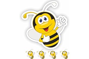 INKati Happy Bee Collection - 4-Pack of Exclusive Large Vinyl Sticker Decals for Luggage, Car Bumpers and Laptops - Durable and Weatherproof Gloss Finish with Removable Adhesive (Design C 4-Pack)