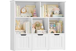 FOREHILL Mueble Almacenaje Juguetes, Mueble Juguetes Organizador, Estanteria Montessori, Estanteria Infantil, Libreria Montessori Infantil, con Ruedas, para Salón, 100x33x89,5cm (Blanco)