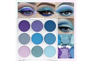 Teekerwan Palette Ombre à Paupières 9 Couleurs Brillant Mat Vert, Très Pigmentée, Poudre de Maquillage Accordable (Blue)