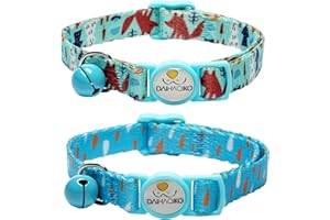 DAIHAQIKO 2 Pezzi Collari per Gatti con Campanellino Collare di Sicurezza per Gatta Simpatico Collare per Gatto con Varie Fantasie per Gattino Maschi e