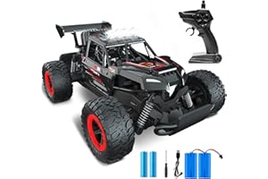 TORLAIST 1:14 RC Car for Adults & Kids, 2.4GHz High-Speed Off-Road Remote Control Car with LED Headlights, 20KM/H 4-Wheel Shock Absorption PVC Frame, 2×7.4V Rechargeable Batteries, Black Red, Gift for Age 3-12