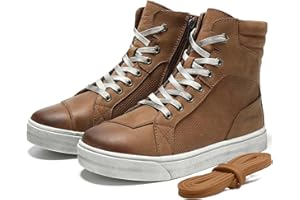 ‎BORLENI Motorradschuhe Herren Leder Retro Motorradstiefel Männer lässige motorrad sneaker reissverschluß mit Schaltpolster, Rutschfeste Sohle(Braun, 42)