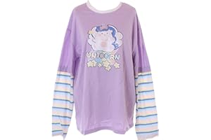 Kawaii-Story z kolorowymi rękawami jednorożec gwiazdy grafika długi rękaw koszulka pastelowa goth, liliowy, jeden rozmiar