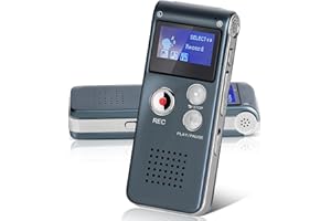 Helterfolg 16GB Dictaphone Voice Recorder, USB Rechargeable Tape Recorder with Playback, Portable Mini Voice Recorder with Multifunctional Digital Audio & MP3 Play(Gray)