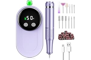 Urbuti Torno para Uñas, taladro profesional de 50.000 RPM con pantalla LCD, set de manicura y pedicura 12 en 1 eléctrico para uñas acrílicas, uñas naturales y cutículas.