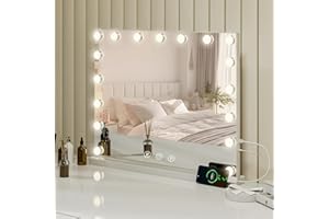 AOVQUOF Specchio trucco con luci, 80x62 cm, Grande Specchio trucco con luci da parete 17 luci LED, 3 modalità di illuminazione, con USB e ingrandimento 10x, specchio a muro, specchio con luci