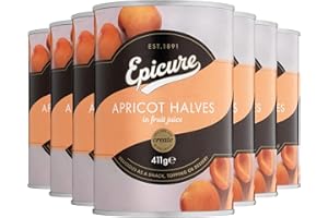 Epicure Tinned Apricot Halves, Delicious Snack in Fruit Juice, 415 g (Pack of 12)