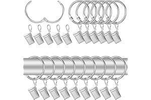 PARASTAR 50 Stück Gardinenringe Vorhangringe,Vorhangstangenring-Clips,Vorhangringe mit Clips,Gardinenklammern,Gardinenringe mit Clips von Gardinen in Küche, Bad, Schlafzimmer, Wohnzimmer, Balkon(Silbrig)