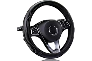 YUJINGTING Car Steering Wheel Covers Leather, Steering Wheel Cover Universal Anti-Slip Breathable Wear-Resistant Elastic Embossed Microfiber Leather Without Inner Ring Car Interior Car Wheel Cover 37-38cm Black